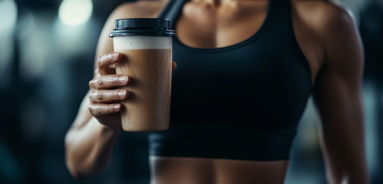 Fitness Trainer Holding Pre-Workout Drink for Caffeine Boost