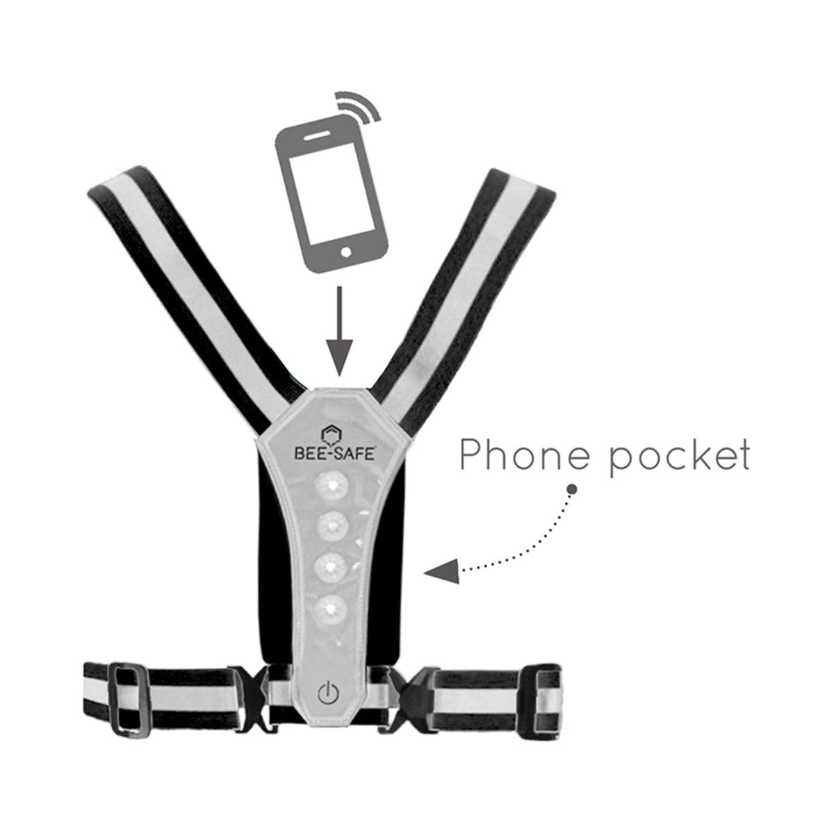 Bee-Safe Led Harness Phone Pocket Lichtsystem-Silber