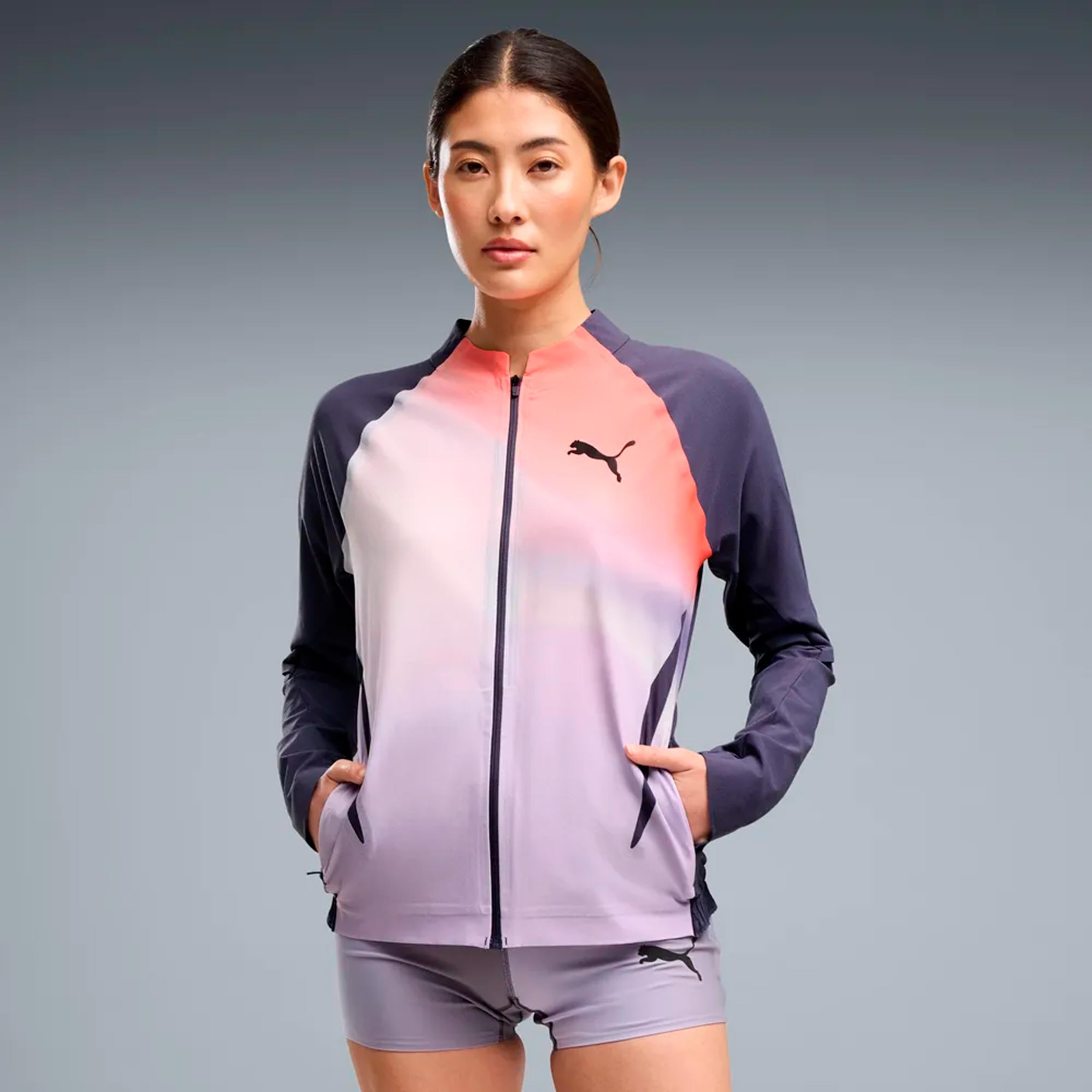 Puma Lightspeed Ultraweave Graphic  Laufjacke Damen - grau, orange