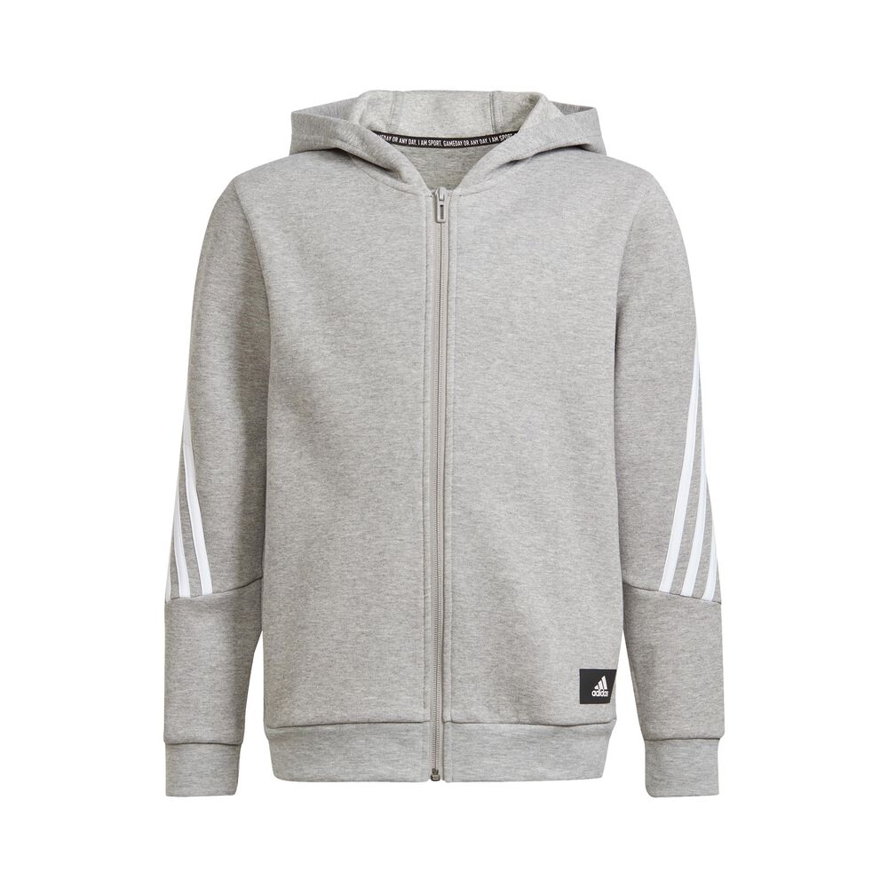 adidas Fleece 3-Stripes Sweatjacke Kinder - Grau, Weiß, Größe 176