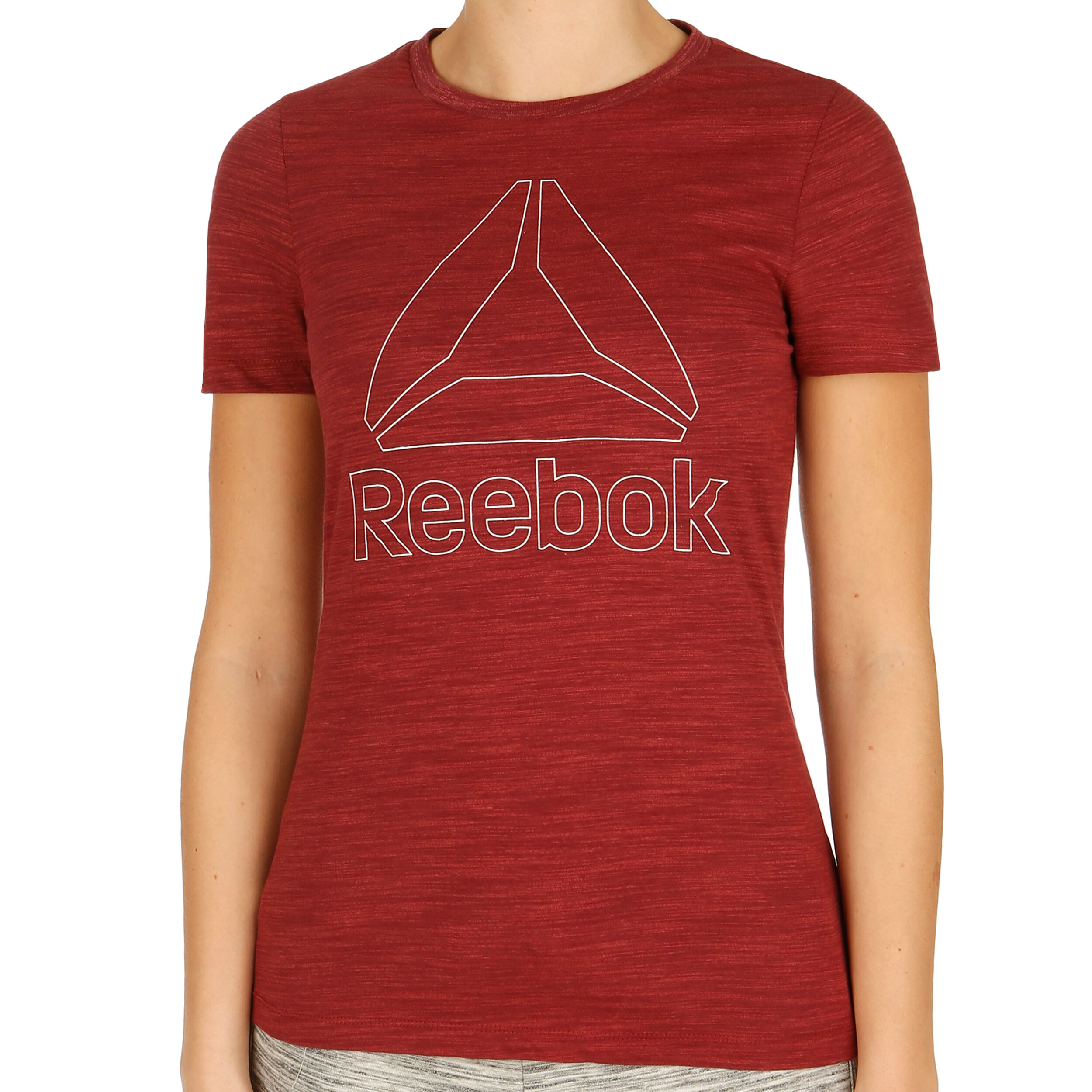 Reebok Elements Marble Logo T Shirt Damen Dunkelrot WeiB online kaufen Running Point AT