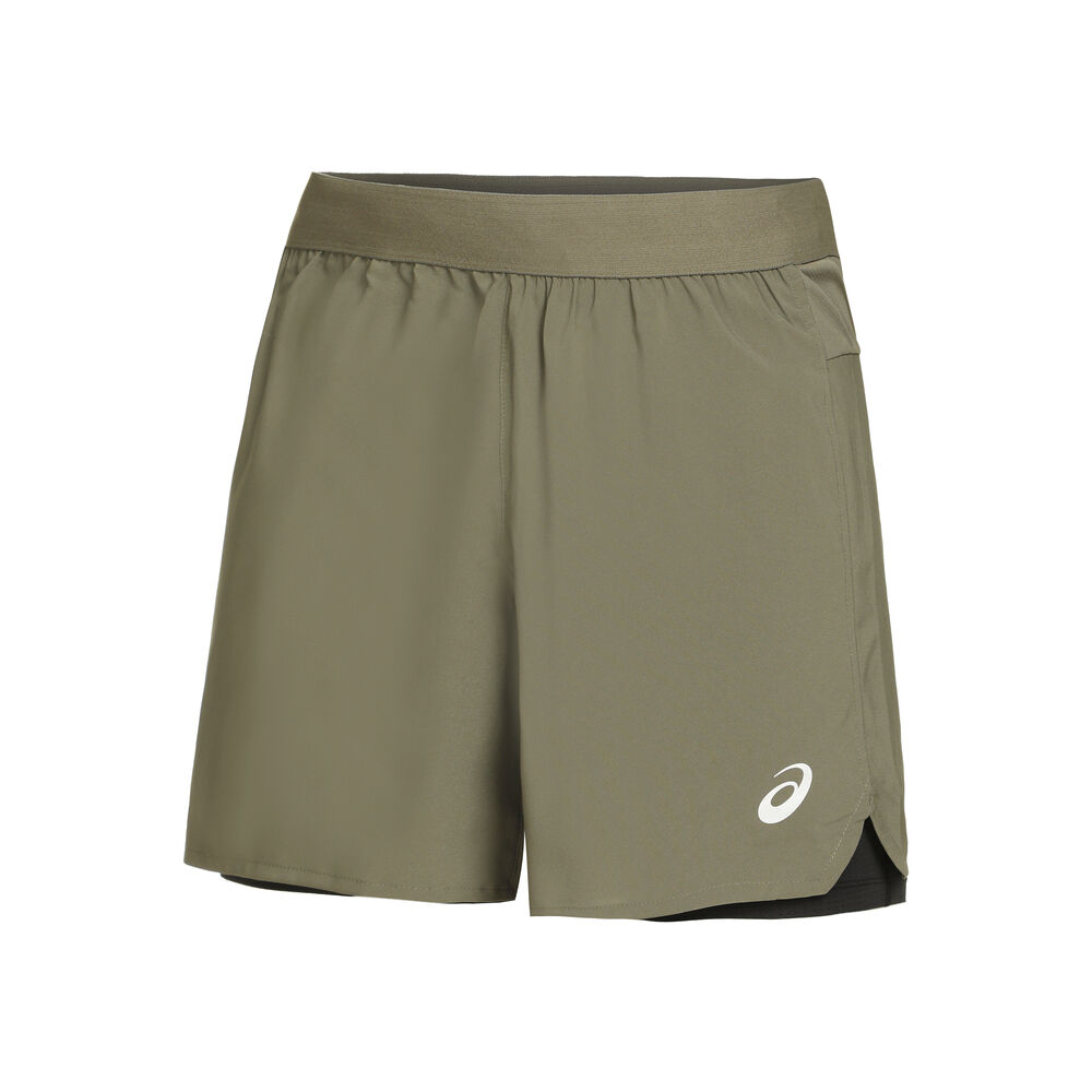 ASICS Road 2in1 5in Laufshorts Herren - Oliv, Schwarz, Größe M