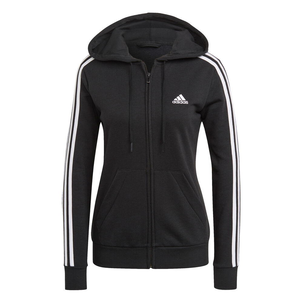 adidas 3 Stripes French Full Zip Sweatjacke Damen - Schwarz, Weiß, Größe XS